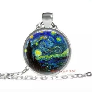 Van Gogh Starry Night Silver and Glass Necklace